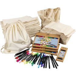 Kit DIY groupe sacs &agrave; chaussures et sacs fourre-tout avec feutres, dim. 27,5x30 cm, ass. de couleurs, 1 set