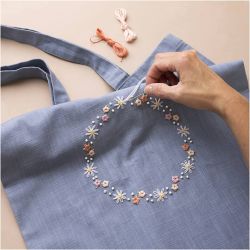 Kit DIY Broderie, Sac fourre-tout, bleu pigeon, 1 Pq.