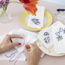 Kit DIY Broderie, Serviettes de table, blanc cass&eacute;, 1 Pq.
