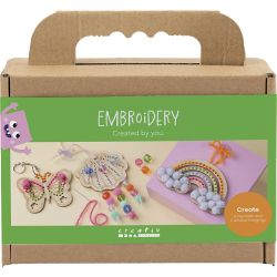 Mini Kit DIY Broderie, Papillon, coquille, arc-en-ciel, ass. de couleurs, 1 Pq.