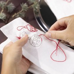 Kit DIY broderie, Serviettes de Noël, rouge cerise, 1 Pq.