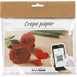 Mini Kit DIY Papier Cr&eacute;pon, Roses, Cr&ecirc;p&eacute; &agrave; 180%, 105 gr, 1 Pq.
