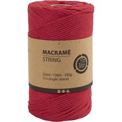 Cordon pour Macram&eacute;, L : 198 m, d 2 mm, rouge, 330 gr/ 1 rouleau