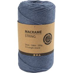 Cordon pour Macram&eacute;, L : 198 m, d 2 mm, bleu, 330 gr/ 1 rouleau