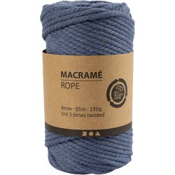 Cordon pour macram&eacute;, L : 55 m, d 4 mm, bleu, 330 gr/ 1 rouleau