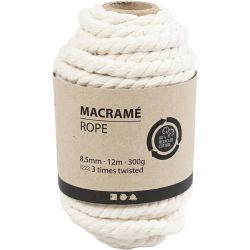 Cordon pour macram&eacute;, L : 12 m, d 8,5 mm, blanc cass&eacute;, 300 gr/ 1 rouleau