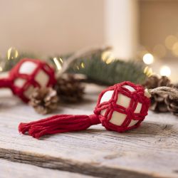 Kit DIY Boules de Noël, Macramé, rouge cerise, 1 Pq.