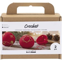 Kit DIY Crochet, Boules de No&euml;l, rouge, 1 Pq.