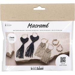 Mini Kit DIY Macram&eacute;, Boucles d&rsquo;oreilles, noir, brun olive, sable, 1 Pq.