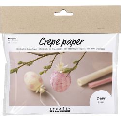 Mini Kit DIY Papier Cr&eacute;pon, &OElig;ufs, rose clair, jaune clair, 1 Pq.