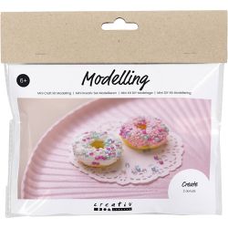 Mini Kit DIY Modelage, Donuts, rose, turquoise, blanc, jaune, 1 Pq.