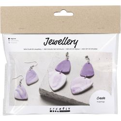 Mini Kit DIY Bijoux, Boucles d&rsquo;oreille marbr&eacute;es, mauve clair, 1 Pq.