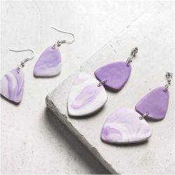 Mini Kit DIY Bijoux, Boucles d&rsquo;oreille marbr&eacute;es, mauve clair, 1 Pq.