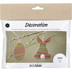 Mini Kit DIY D&eacute;coration, &OElig;uf et lapin, brun, vert, rose, jaune, 1 Pq.