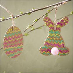 Mini Kit DIY D&eacute;coration, &OElig;uf et lapin, brun, vert, rose, jaune, 1 Pq.