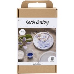 Kit DIY Moulage en R&eacute;sine, Plateau rond avec marbrure, bleu, blanc, 1 Pq.