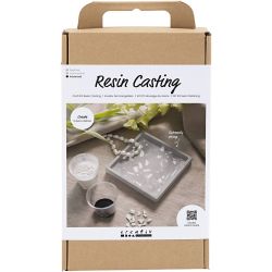 Kit DIY Moulage en R&eacute;sine, Plateau carr&eacute; avec terrazzo, noir, blanc, 1 Pq.