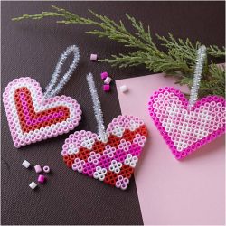 Mini Kit DIY Perles &agrave; repasser, C&oelig;urs de No&euml;l, rose, rose clair, rouge primaire, blanc, 1 Pq.