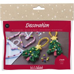 Mini Kit DIY D&eacute;coration, C&oelig;urs et sapins de No&euml;l, 1 Pq.