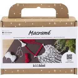 Mini Kit DIY Macram&eacute;, un p&egrave;re No&euml;l, rouge cerise, blanc cass&eacute;, 1 Pq.