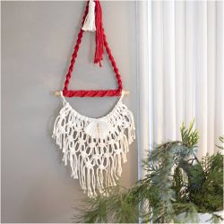 Mini Kit DIY Macramé, un père Noël, rouge cerise, blanc cassé, 1 Pq.