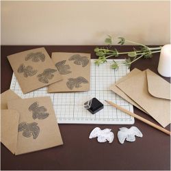 Mini Kit DIY Impression Tampon, Carte avec colombes, beige, 1 Pq.