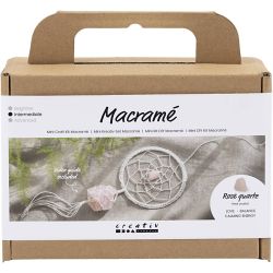 Mini Kit DIY Macram&eacute;, Attrape-r&ecirc;ves avec cristal de quartz rose, rose clair, blanc, 1 Pq.