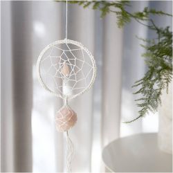 Mini Kit DIY Macram&eacute;, Attrape-r&ecirc;ves avec cristal de quartz rose, rose clair, blanc, 1 Pq.