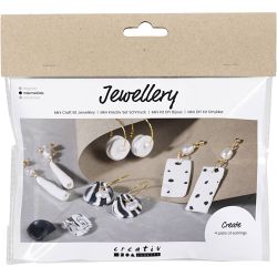 Mini Kit DIY Bijoux, Boucles d&rsquo;oreilles, noir, blanc, 1 Pq.