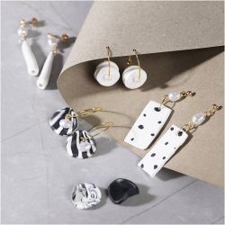 Mini Kit DIY Bijoux, Boucles d&rsquo;oreilles, noir, blanc, 1 Pq.