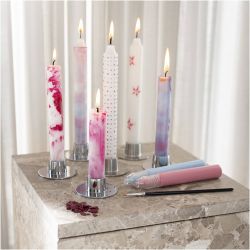 Kit DIY D&eacute;coration de Bougies, Bougies coniques d&eacute;cor&eacute;es, blanc, 1 Pq.