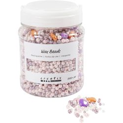 Perles de cire, diam&egrave;tre int&eacute;rieur 1,3-2,5 mm, ca. 5500 pi&egrave;ce, orange pastel, rose clair, mauve clair, nacr&eacute;, 425 gr, 700 ml/ 1 bo&icirc;te