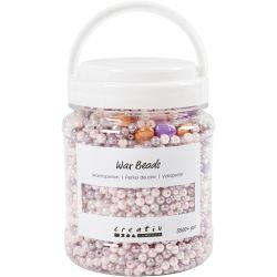 Perles de cire, diam&egrave;tre int&eacute;rieur 1,3-2,5 mm, ca. 5500 pi&egrave;ce, orange pastel, rose clair, mauve clair, nacr&eacute;, 425 gr, 700 ml/ 1 bo&icirc;te