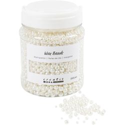 Perles de cire, d 3-8 mm, diam&egrave;tre int&eacute;rieur 1,3-2,5 mm, ca. 5000, nacr&eacute;, 430 gr, 700 ml/ 1 bo&icirc;te