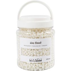 Perles de cire, d 3-8 mm, diam&egrave;tre int&eacute;rieur 1,3-2,5 mm, ca. 5000, nacr&eacute;, 430 gr, 700 ml/ 1 bo&icirc;te
