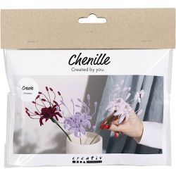 Mini Kit DIY Fleurs en Fil Chenille, Spider Lily, rose clair, mauve clair, rouge fonc&eacute;, 1 Pq.