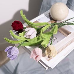 Mini Kit DIY Fleurs en Fil Chenille, Tulipes, ass. de couleurs, 1 Pq.