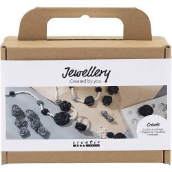 Mini Kit DIY Bijoux, Roses, noir, noir/blanc, blanc, 1 Pq.