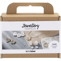 Mini Kit DIY Bijoux, Boucles d&rsquo;oreilles, bracelet et collier &agrave; motif floral, beige, beige clair, beige, 1 Pq.