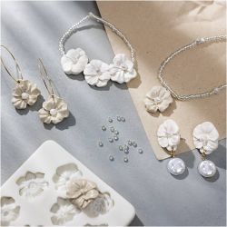Mini Kit DIY Bijoux, Boucles d&rsquo;oreilles, bracelet et collier &agrave; motif floral, beige, beige clair, beige, 1 Pq.