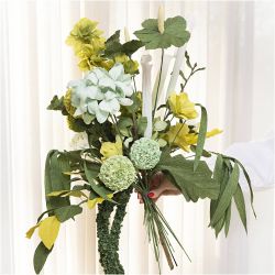 Maxi Kit DIY Papier Cr&eacute;pon, Bouquet de fleurs, vert clair, vert fonc&eacute;, vert pastel, blanc, 1 Pq.