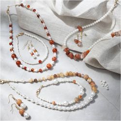 Kit DIY Bijoux, beige, orange brul&eacute;, nacr&eacute;, 1 Pq.