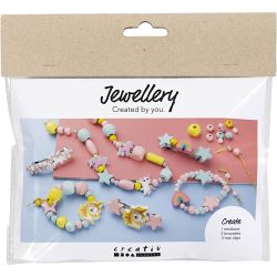 Mini Kit DIY Bijoux, Colliers, bracelets, boucles d&rsquo;oreilles, bleu clair, rouge clair, jaune, 1 Pq.