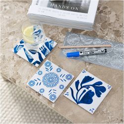 Mini Kit DIY D&eacute;coration, Dessous de verres en porcelaine, bleu, 1 Pq.
