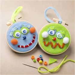 Mini Kit DIY Broderie, Visages, bleu, vert, 1 Pq.