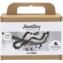 Mini Kit DIY Bijoux, Collier et boucles d&rsquo;oreilles, noir, blanc, 1 Pq.