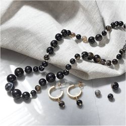 Mini Kit DIY Bijoux, Collier et boucles d&rsquo;oreilles, noir, blanc, 1 Pq.