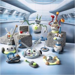 Kit DIY Modelage, Robot, bleu, gris, rouge, argent&eacute;, 1 Pq.