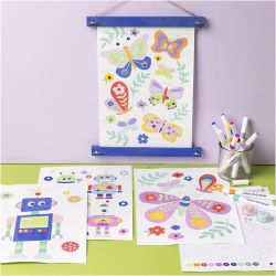Kit DIY Coloriage, Papillon et robot, couleurs Joyeuses, 1 Pq.