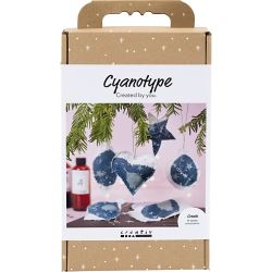 Kit DIY Cyanotypie, D&eacute;corations de No&euml;l, bleu, argent, 1 Pq.